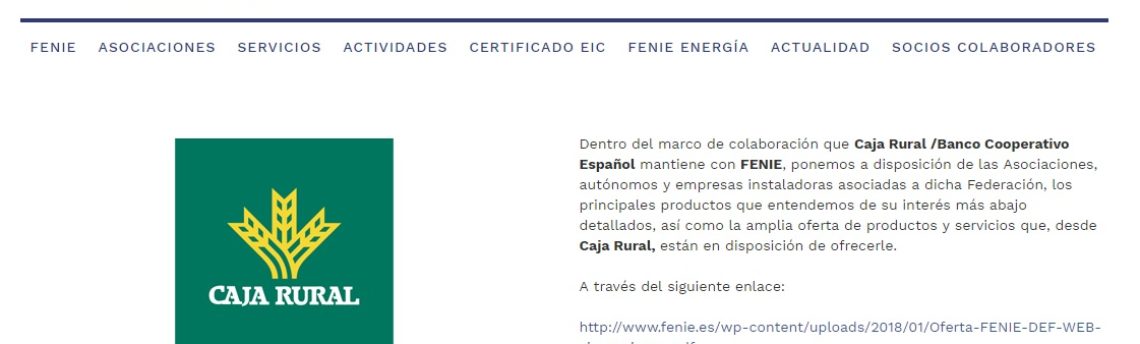 Fenie mantiene su alianza con Caja Rural/Banco Cooperativo Español